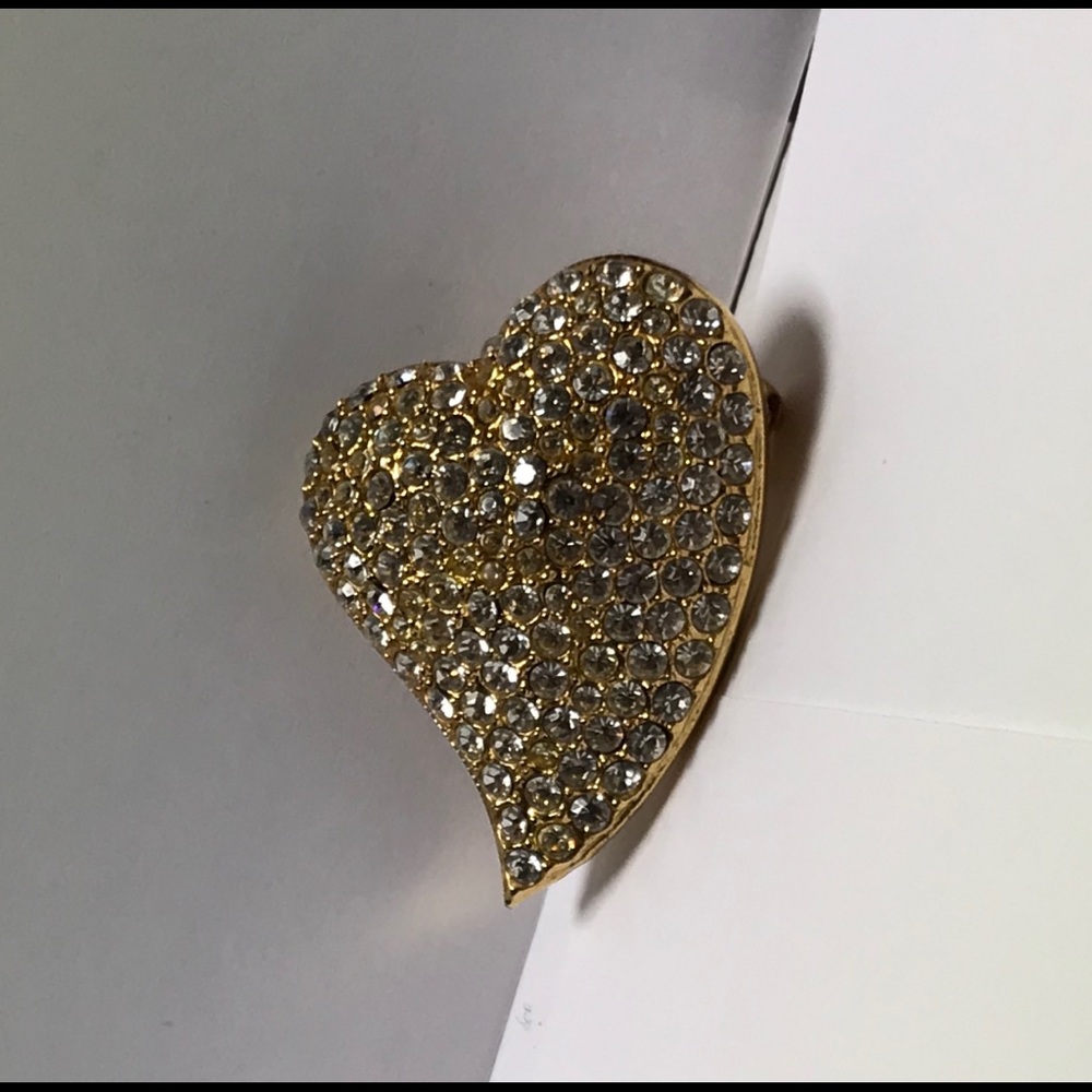 Heart Gold Tone Dimond Brooch